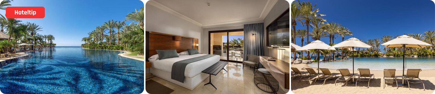 Foto's van het zwembad, slaapkamer en terras van het Lopesan Costa Meloneras resort op Gran Canaria