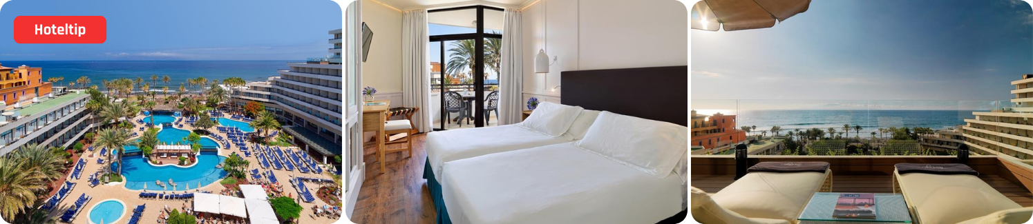Foto's van het zwembad, slaapkamer en terras van het H10 Conquistador resort op Tenerife